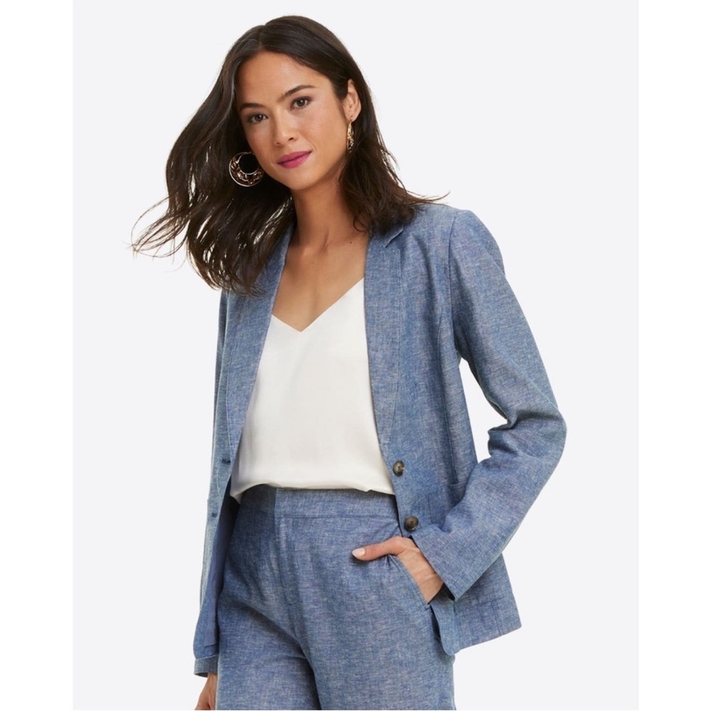 Draper James Chambray Linen Cotton Blue Blazer size 14